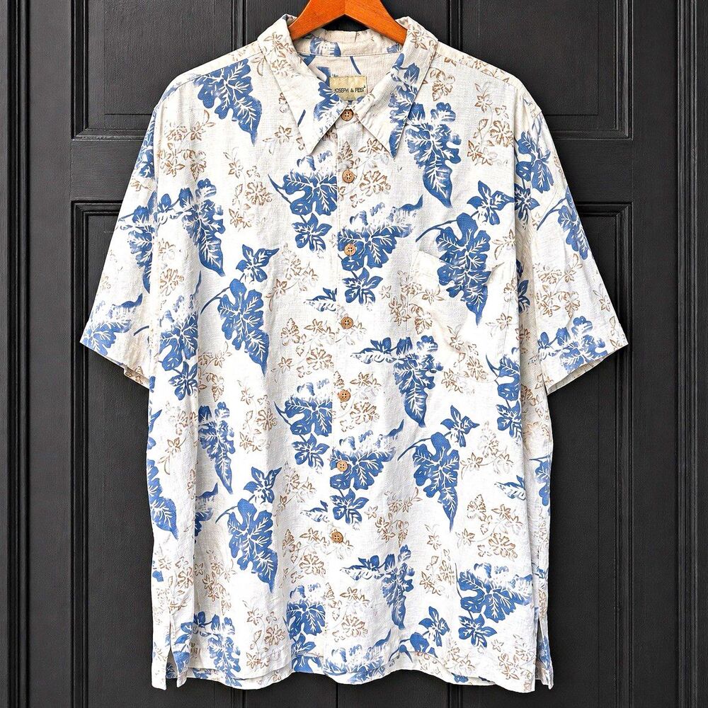 Joseph & Feiss Men’s 3X 100% Silk Hawaiian Shirt Blue Floral Short Sleeve